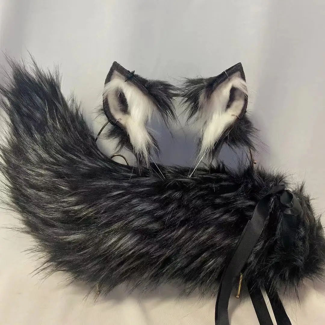 

New Hand Made Fox Ear Hair Hoop Black Gray Fox Ear KC Simulation Animal Tail Wolf Ear Cat Ear Fox Ear Hair Hoop Custom Cosplay