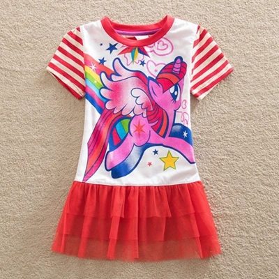 Летнее платье для девочек с короткими рукавами и рисунком из мультфильма «Маленький Пони»; платье для малышей; хлопковая дышащая детская одежда; Платье с принтом для девочек; SH6218 - Цвет: LU8 red