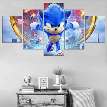 

Sonic The Hedgeho Amime Poster Cartoon 5 Pieces Canvas Painting Wall Art Print Nordic Kids Decoration Picture Boy Children Decor
