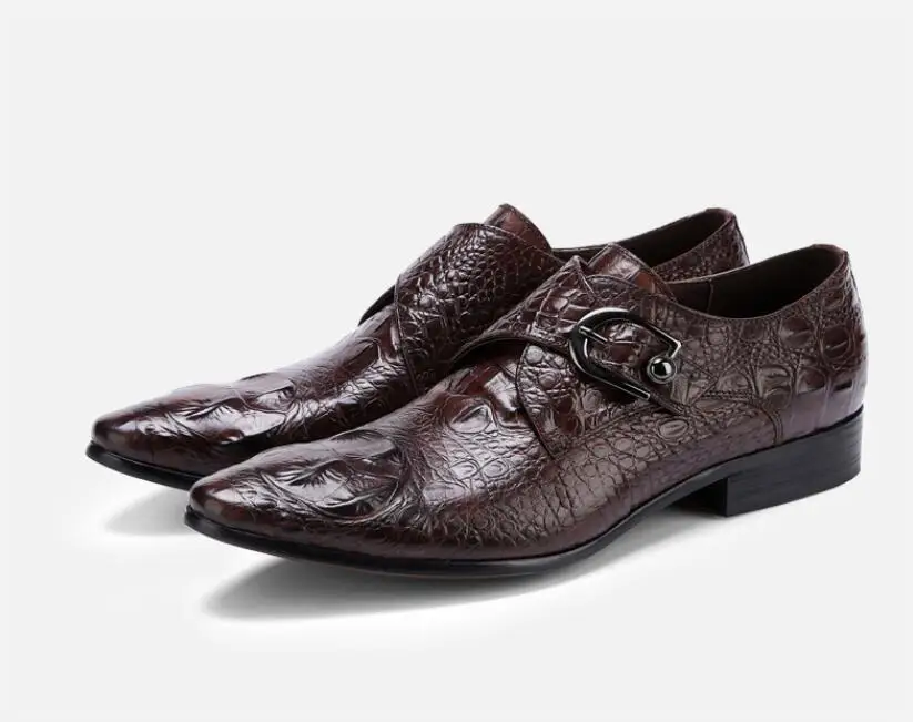 Модные роскошные мужские вечерние туфли из натуральной кожи с острым носком; нарядные свадебные туфли с пряжкой на ремешке; Zapatos de cuero