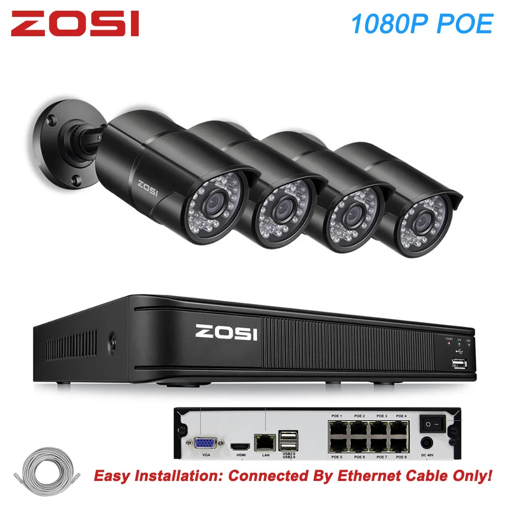 ZOSI H.264 8CH 1080P poe nvr zestaw system cctv 4 sztuk bezpieczeństwo zewnętrzne, że PoE kamera IP IP67 wodoodporna P2P Onvif system nadzoru ZOSI H.264 8CH 1080P poe nvr zestaw system cctv 4 sztuk bezpieczeństwo zewnętrzne, że PoE kamera IP IP67 wodoodporna P2P Onvif system nadzoru