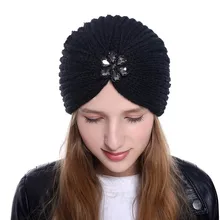 CN зимние шерстяные шапочки, женские Цветочные Стразы, вязаная шапка для женщин, тюрбаны, повязка на голову, аксессуары для волос