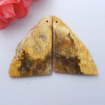 

Natural Indonesia Foss il Coral Handmade Irregular shape Earrings Pairs .51x28x5mm,16.4g