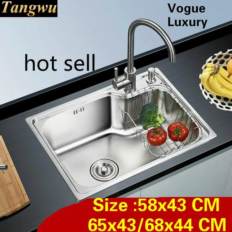 

Free shipping Apartment high quality kitchen single trough sink wash vegetables 304 stainless steel 58x43/65x43/68x44 CM