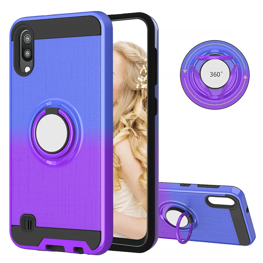 10pcs/lot Gradient TPU+PC 2 in 1 Back Case For Samsung A10E A20E A10S A20S A30S A505 A50S M10 M20 M30 360 Rotating Magnetic Ring