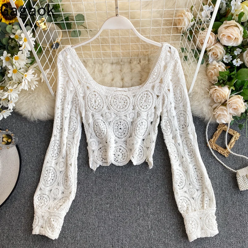 

Gagaok Sexy & Club 2020 Women Lace Blouse Spring Autumn New Solid Square Collar Slim Chic Retro Wild Female Fashion Shirts Tops