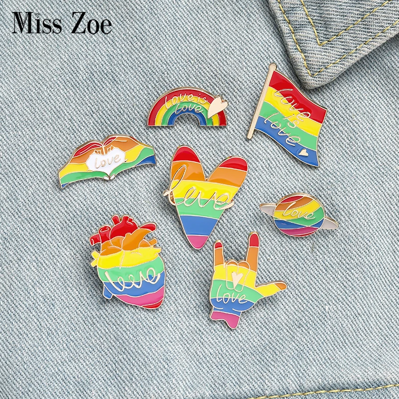 Love is Love Rainbow Enamel Pins Custom GLBT Flag Brooches Bag Clothes Lapel Pin Partner