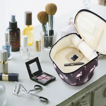 

Cartoon Flamingo Cosmetic Bag PU Waterproof Makeup Pouch Travel Organizer
