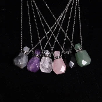 

Crystal Quartz Amethysts Natural Stone Pendulum Perfume Bottle Pendant Necklace Druzy Reiki Healing charm Necklace Jewelry