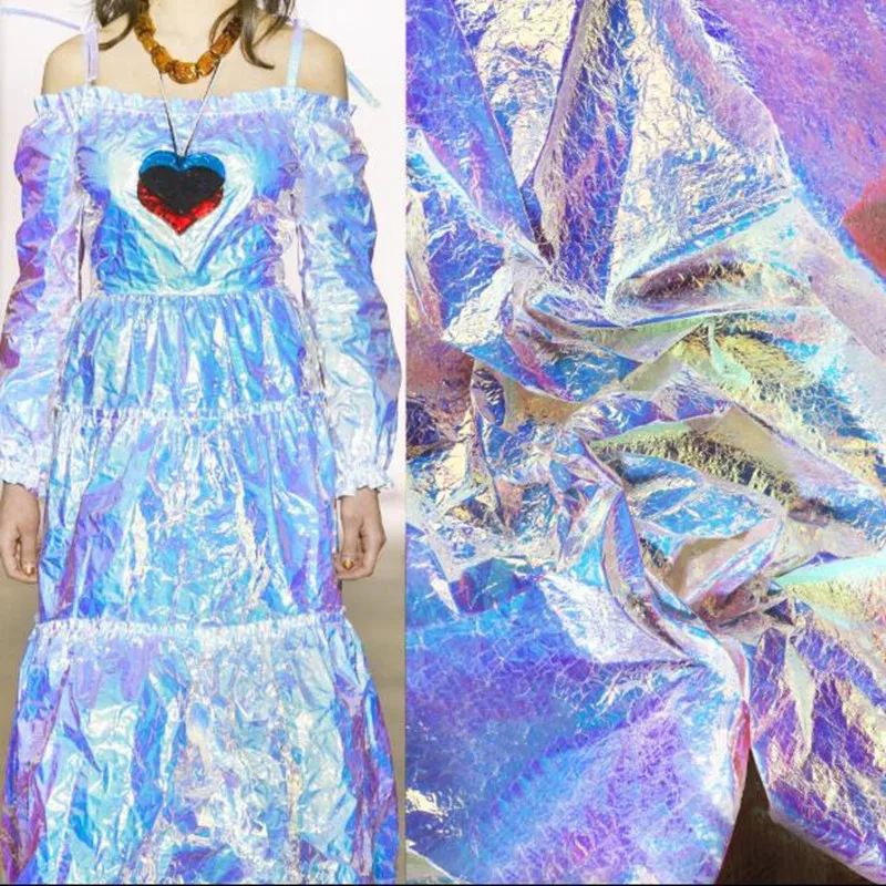 

Blue Mirror colorful, polyester fabric coat dress laser reflective waterproof bag, magic color background cloth diy texture D298