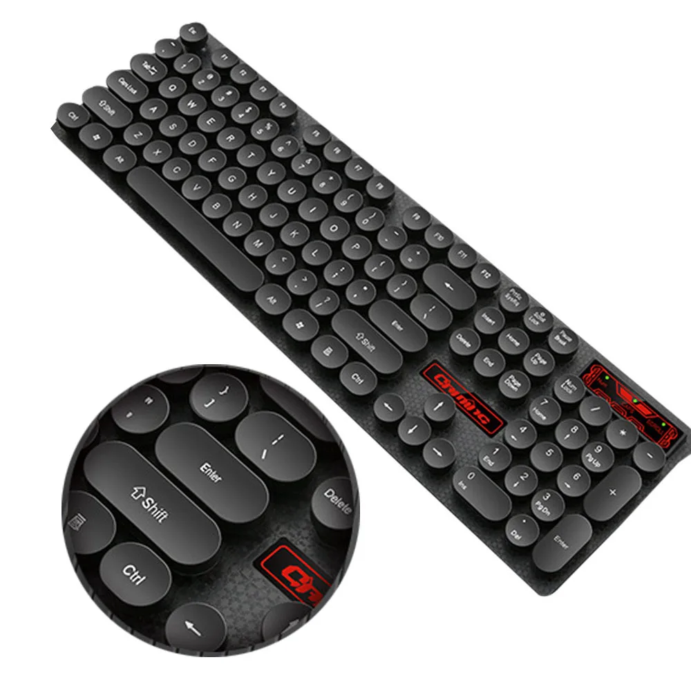 black RGB Ретро круглая Проводная клавиатура с подсветкой металлическая панель Подсветка USB игровая металлическая панель клавиатуры световая рамка 45,5 см x 13,5 см x 4,5 см - Цвет: black RGB