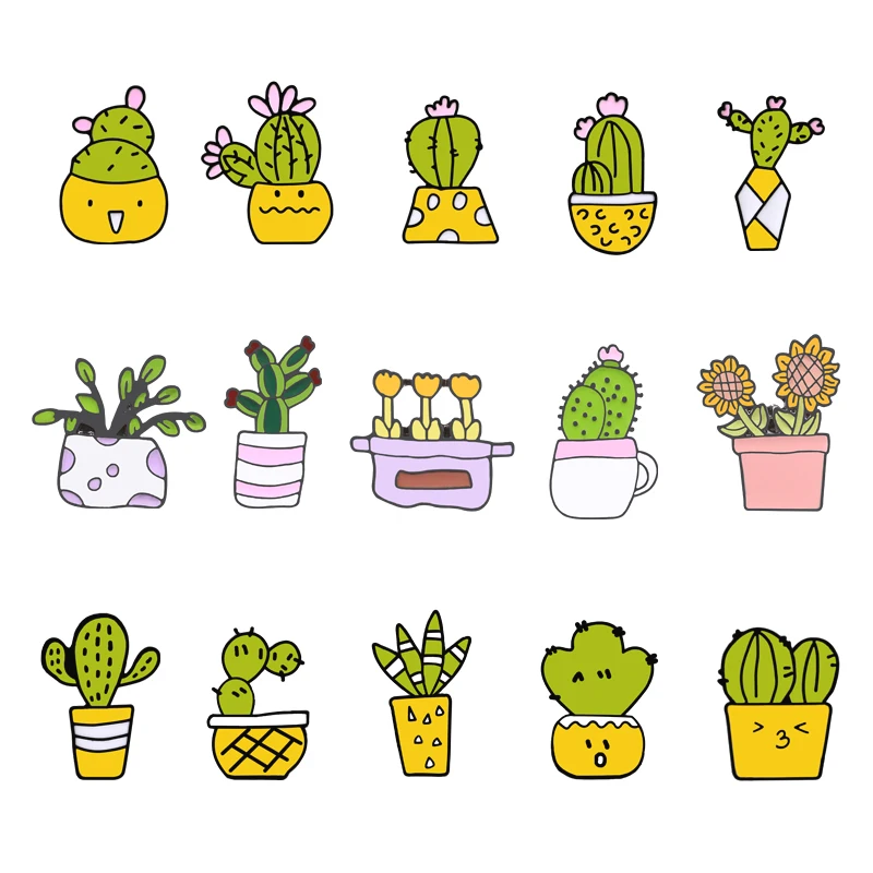 Mini Lucu Kartun Pot Tanaman Bros Bunga Kaktus Enamel Ransel Pakaian Kerah Pin Lencana Perhiasan Hadiah Untuk Anak Anak Bros Aliexpress