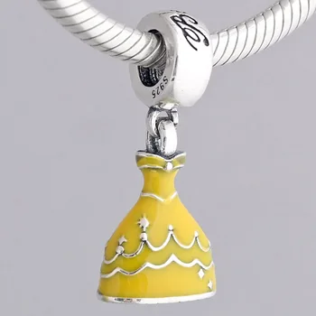 

Original Yellow Enamel Belle's Dress Pendant Beads Fit 925 Sterling Silver Bead Charm Bracelet Bangle DIY Jewelry