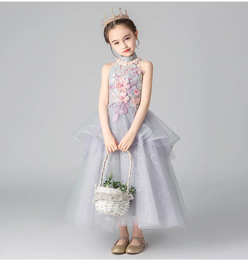 Детское платье; платье принцессы; Новинка 2019 года; пышное платье для маленьких девочек с роялем; платье с цветочным узором для девочек