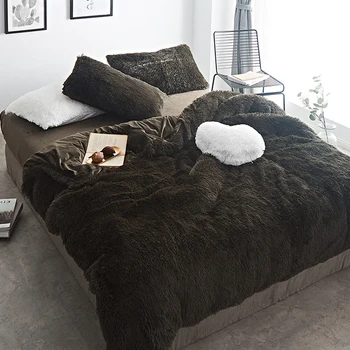 

Home Textile Fleece Fabric Winter Thick Pure Color Bedding Set Mink Velvet Duvet Cover Bed sheet Bed Linen Pillowcases 4ps