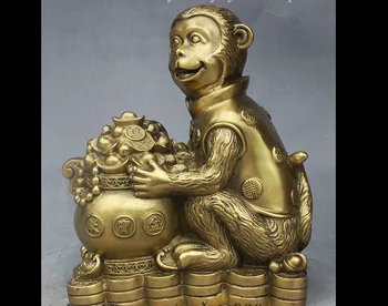 

zhmui88002336<<+7" Folk Chinese FengShui Brass Wealth Money Treasure Bowl Zodiac Monkey Statue