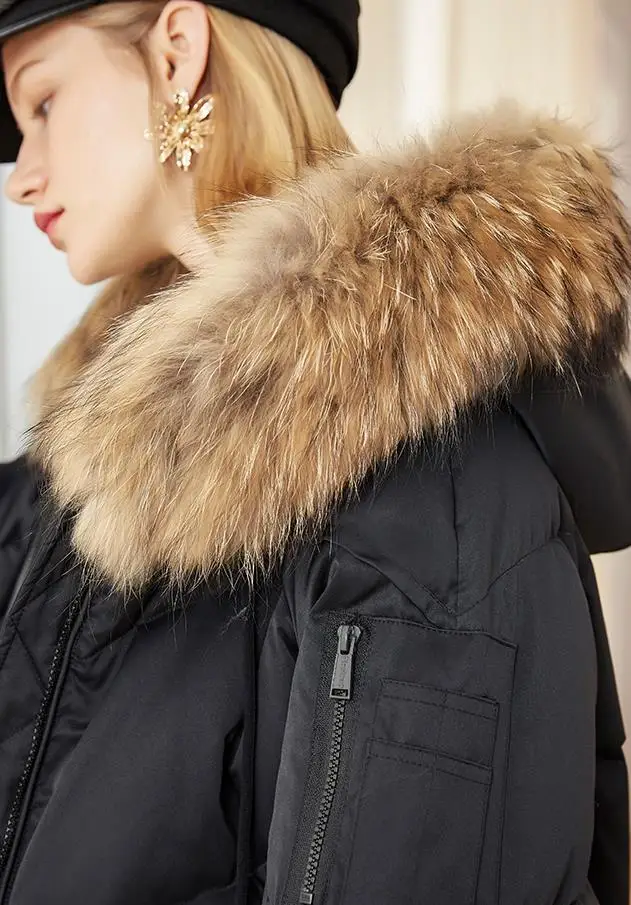 Зимнее пальто с натуральным мехом, длинная парка с капюшоном и утиным пухом в стиле хлеба, женское негабаритное плотное теплое пушистое пуховое пальто F252