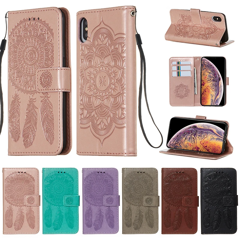 

Embossed Floral PU leather case for iphone X Xs Flip Stand Wallet Cover Cellphone back casing