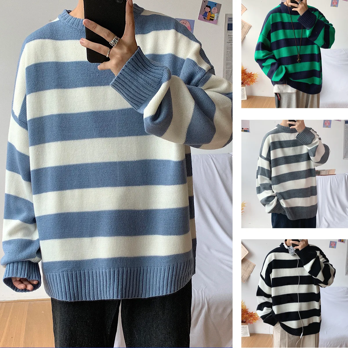 

Privathinker Men Striped Fashion Casual Sweaters Mens Woman Autumn Winter Knitted Sweater 2020 Male Colorful O-Neck Pullovers