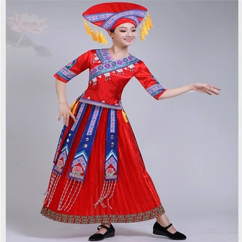 

Rhinestone Dress New Zhuang Performance Costume Female Guizhou Guangxi Minority Dance Clothing Miao Tu Nationality Yi Clothing