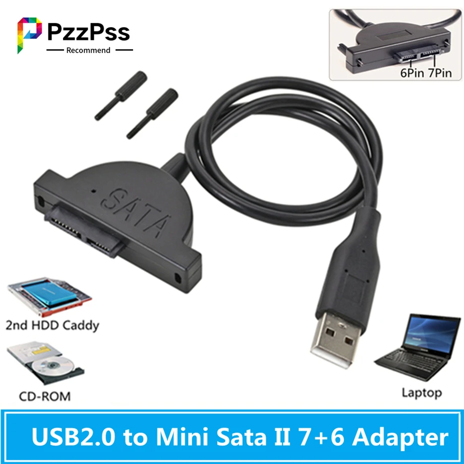 PzzPss USB 2.0 to Mini Sata II 7+6 13Pin Adapter for Laptop CD/DVD ROM Slimline Drive Converter Cable Screws steady style 1PCS