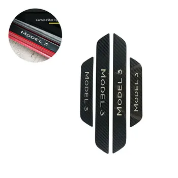 

Four Door Stainless Carbon Fiber Scuff Plate Door Sill Protector For Tesla Model 3 18 19