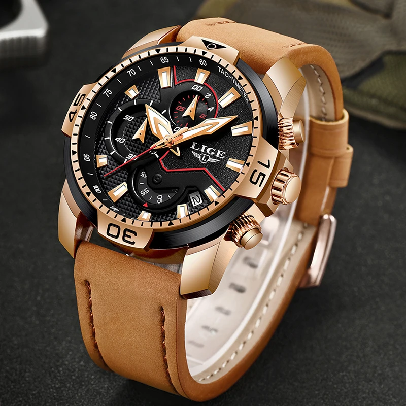 Ceny 2019 nowy LIGE męskie zegarki Top marka luksusowe mężczyźni Casual zegarek kwarcowy ze skórzanym paskiem mężczyzna Sport wodoodporny zegarek Relogio Masculino