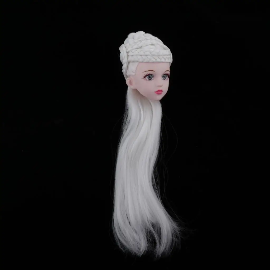 1/4 BJD Girl Doll Make up Head with White Braid Hair Doll DIY Body Part Accs Doll Head Painted Doll Replacement Parts