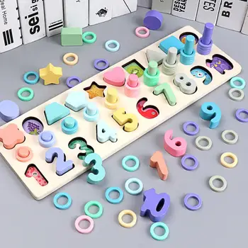 1 Set Kids Puzzle Board Toy 3 in 1 Wooden Puzzle Stacking Board Color Shape Matching Education Kids Toy simingyou wooden toys puzzle color toy for color exerciseand shape identification exercise drop shipping
