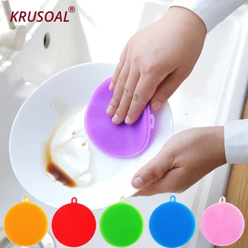 

kitchen Accessories Silicone Dish Brush Washing Cleaning Bowl Pot Wash Brushes Cooking Tool Cleaner Sponges Scouring Pads