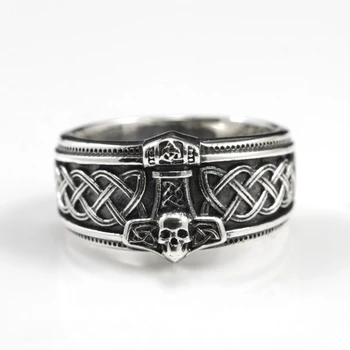 

Thor's Hammer Mjolnir Viking Ring Men's Stainless Steel Norse Slavic Biker Skull Jewelry