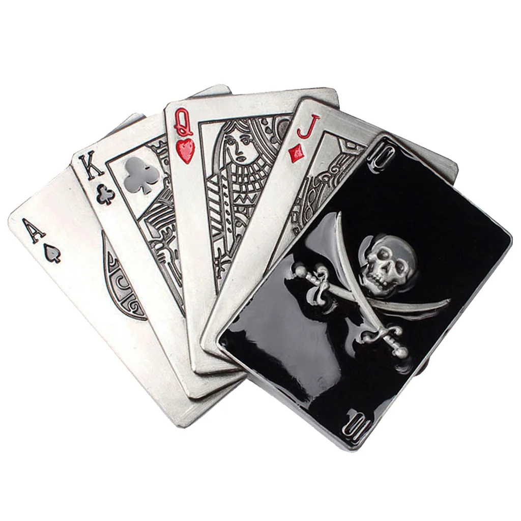 

Carved Enamel Playing Card Alloy Pirate Skull Belt Buckle for Men Cowboy