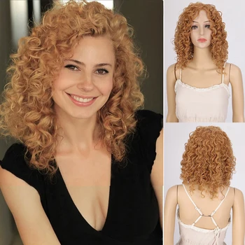 

LVHAN 18 inches Europe Kinky Curly Wig Synthetic long Wig With wave Blonde Wig for White Women High temperature resistant fiber