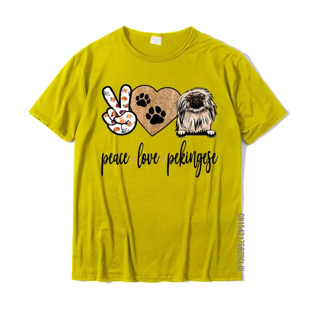 Casual Normal Tops Tees for Men Brand Summer Fall O Neck Pure Cotton Short Sleeve Top T-shirts Summer T-shirts Funny Peace Love Pekingese Dog Lover Gift T-Shirt__30532 yellow