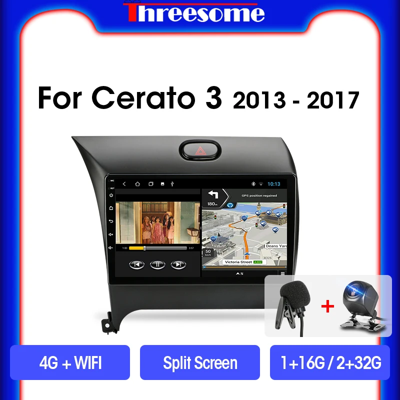 

Threesome Android 9.0 Car Radio 4G+64G Multimedia Player For Cerato 3 2013-2017 4G+WiFi Navigation GPS RDS DSP 48EQ Head Unit