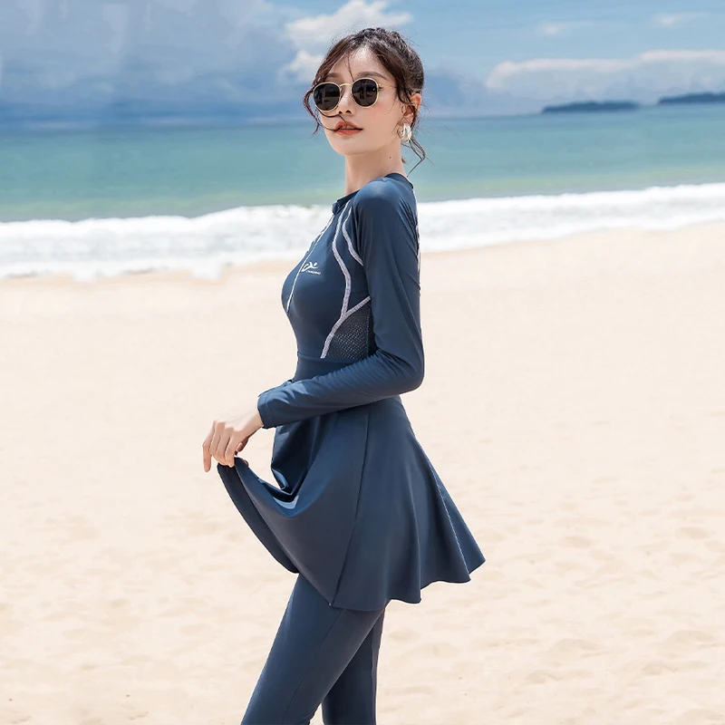 Muslim Women Swimwear Long Sleeve One Piece Islamic Swimming Suit Bathing Suit Modest Swimsuit Skirt