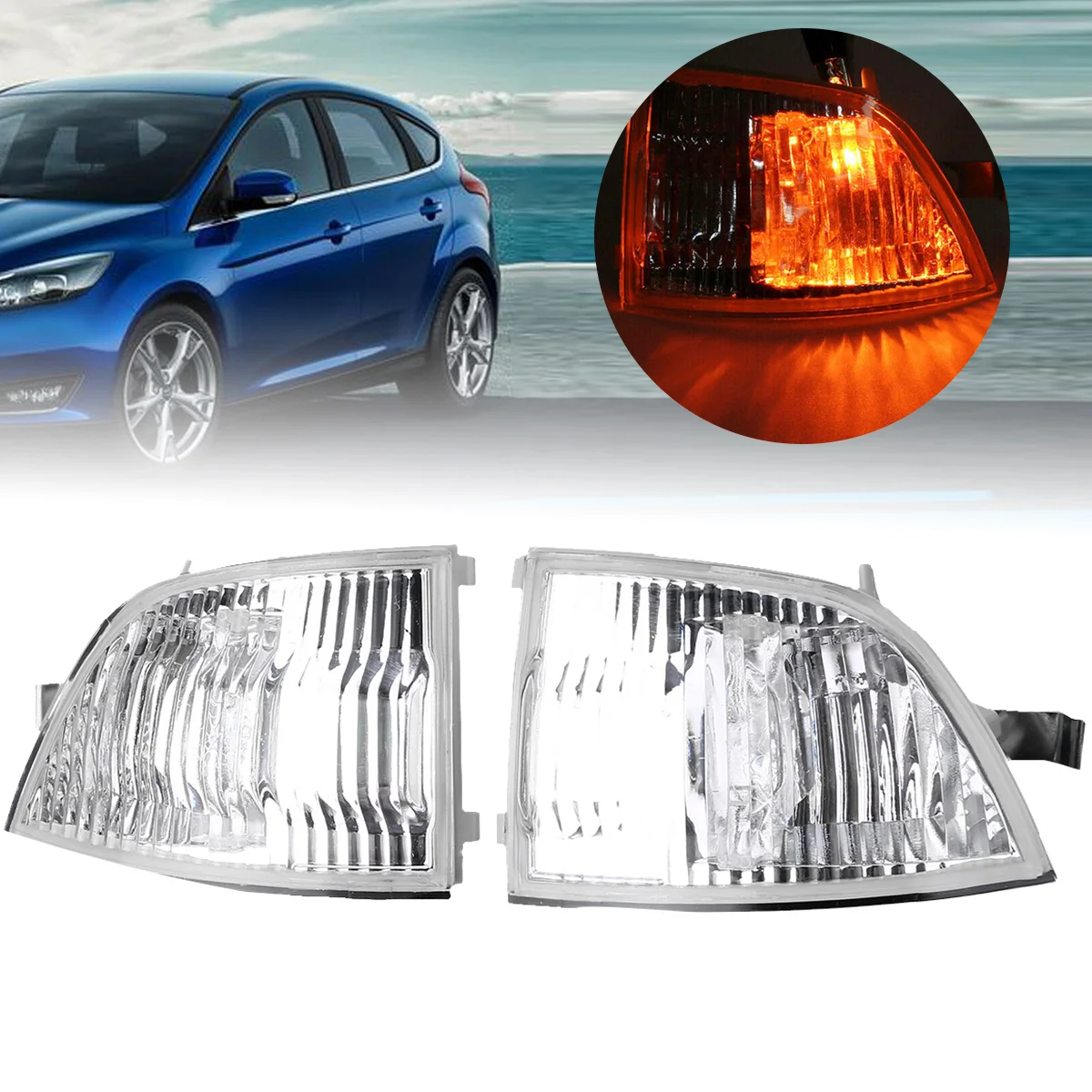 

1 Pair Car Wing Mirror Front Turn Signals Indicator Lenses Repeater Auto Side Light For Ford Focus ST Cabriolet