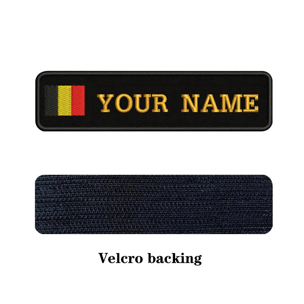 Вышивка на заказ бельгийский флаг имя или заплатка с текстом 10 см* 2,5 см значок Железная на или липучке Подложка для одежды брюки рюкзак шляпа - Цвет: brown-Velcro