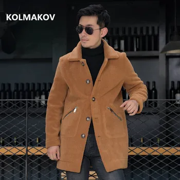 

2019 Winter Double sided coat high quality trench coat Men's casual Suede like velvet lamb hair coats men Classic overcoat M-4XL