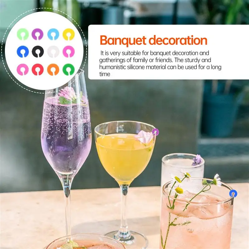 12Pcs Adorable Silicone Wine Glass Decors Colorful Drink Markers Silicone wine cup identifier wine cup mark Assorted Color