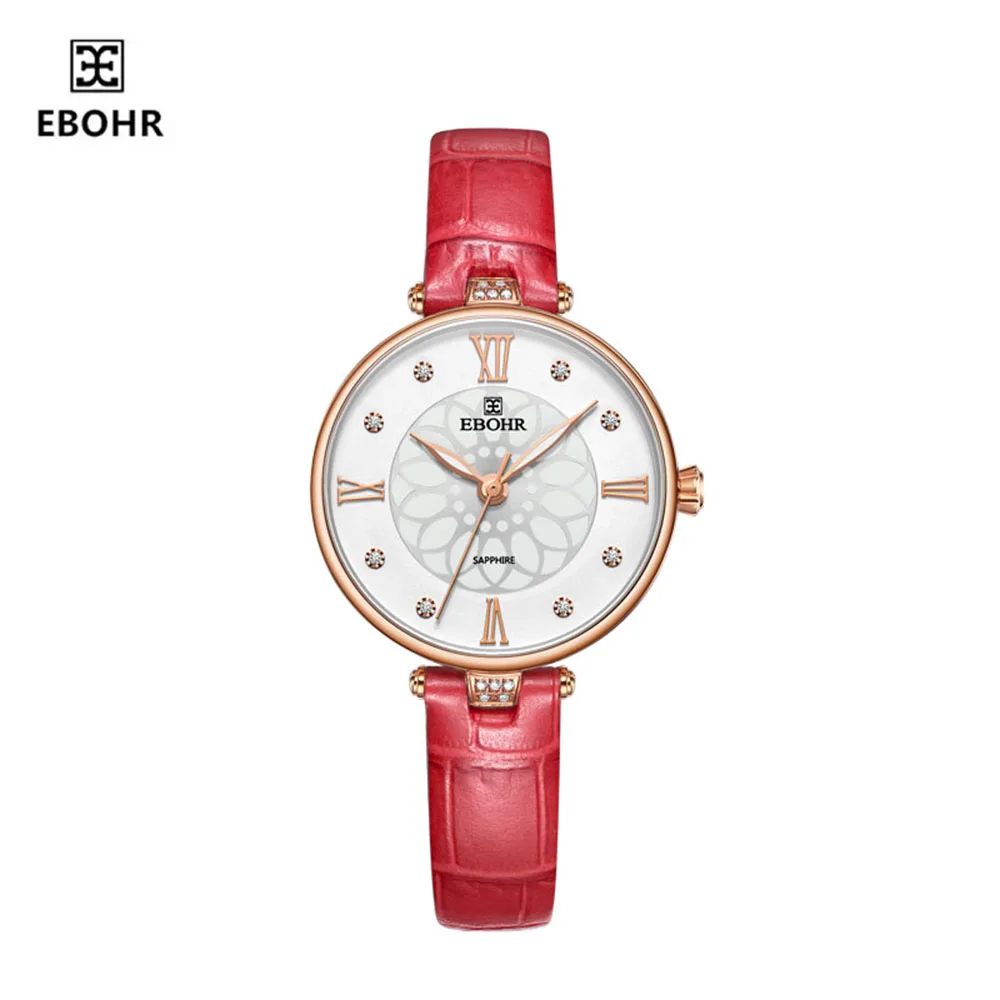 EBOHR модные повседневные Красочные серии свежий и элегантный красный ремень кварцевые женские часы 36220120 - Цвет: red