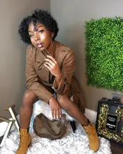 Beeos-peluca corta con rulos de corte Pixie 250%, 4x4, pelucas de cabello humano brasileño Remy, cabello humano de 8 pulgadas prearrancado con pelo de bebé