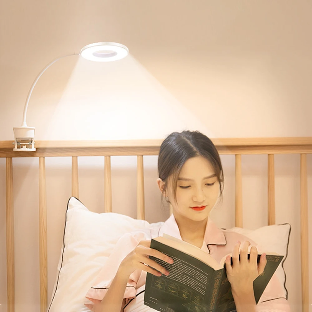 

LED eye protection desk lamp with clip USB rechargeable reading light touch three-speed dimming