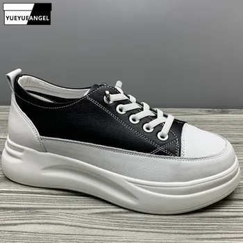 

Women Casual Leather Shoes Lace Up Thick Platform Sneakers Wedges Pumps Female Round Toe Leisure Outside Joggers Trainers Shoes