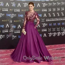 Женские фиолетовые элегантные вечерние платья с длинными рукавами официальные Длинные платья Сатиновые А-образные знаменитости Формальное вечернее платье