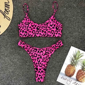 

2019 New Women's Leopord Print Bathing Wear High Quality Padded Lady Underwear Set Wire Free Brazillian Female Daily Intimates