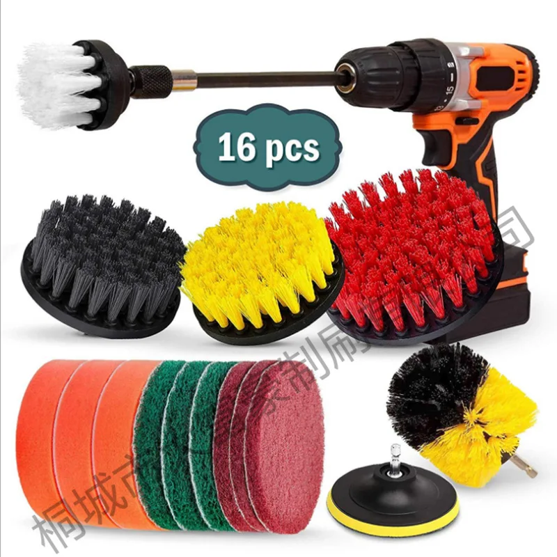 

Cross Border Hot Selling Electric Drill Brush 16 Pieces Sponge Mat Scouring Pad Cleaning Kitchen Floor Toilet Car Polishing