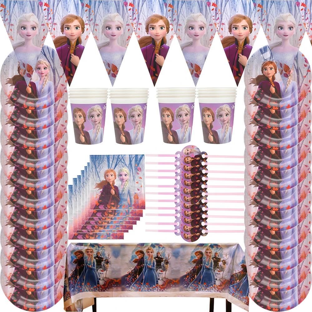 

High quality frozen Elsa princess 2 Birthday Party Tableware Package Collection for Girls Birthday Party Decorations Supplies