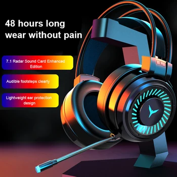 

Gaming Headsets Gamer Headphones Surround Sound Stereo Wired Earphones USB Microphone Colourful Light PC Laptop Game Headset