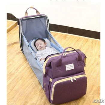 

Baby Infant Nappy Changing Bag Portable Large Capacity Folding Crib Diaper Backpack Stroller Straps for Travel Multifunctional